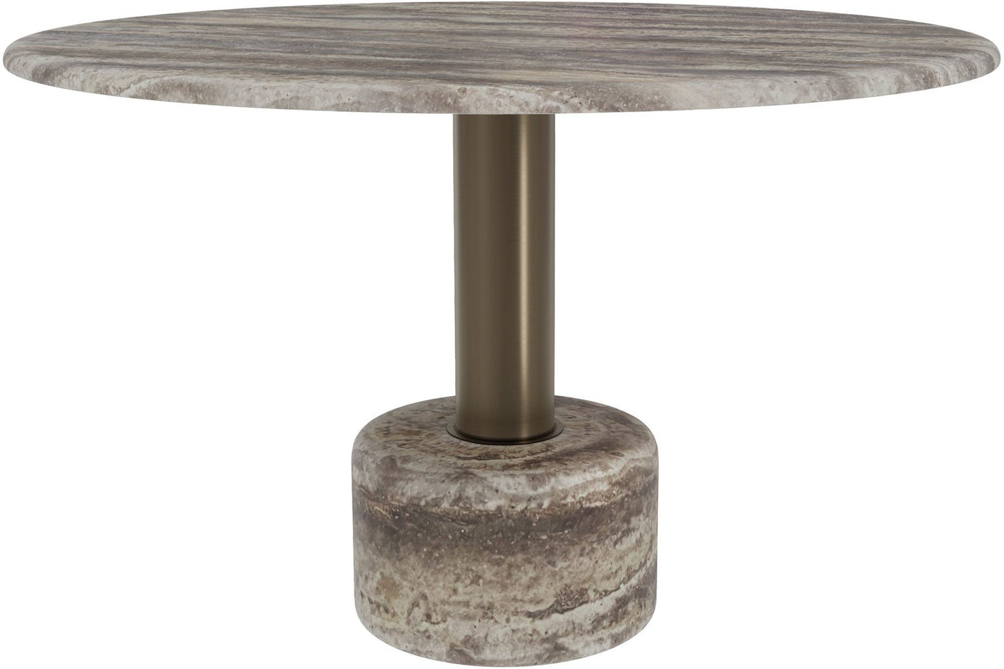 Spisebord 120 cm dia. Travertin med fot i børstet bronse