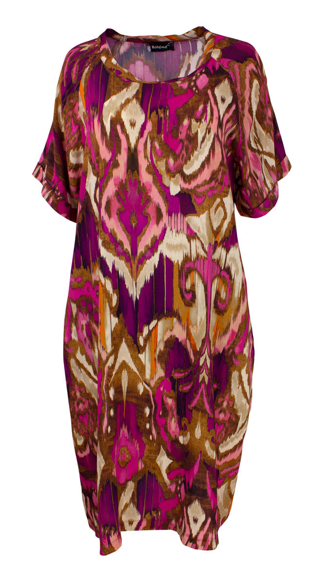 Kjole kort k/arm print B12287
