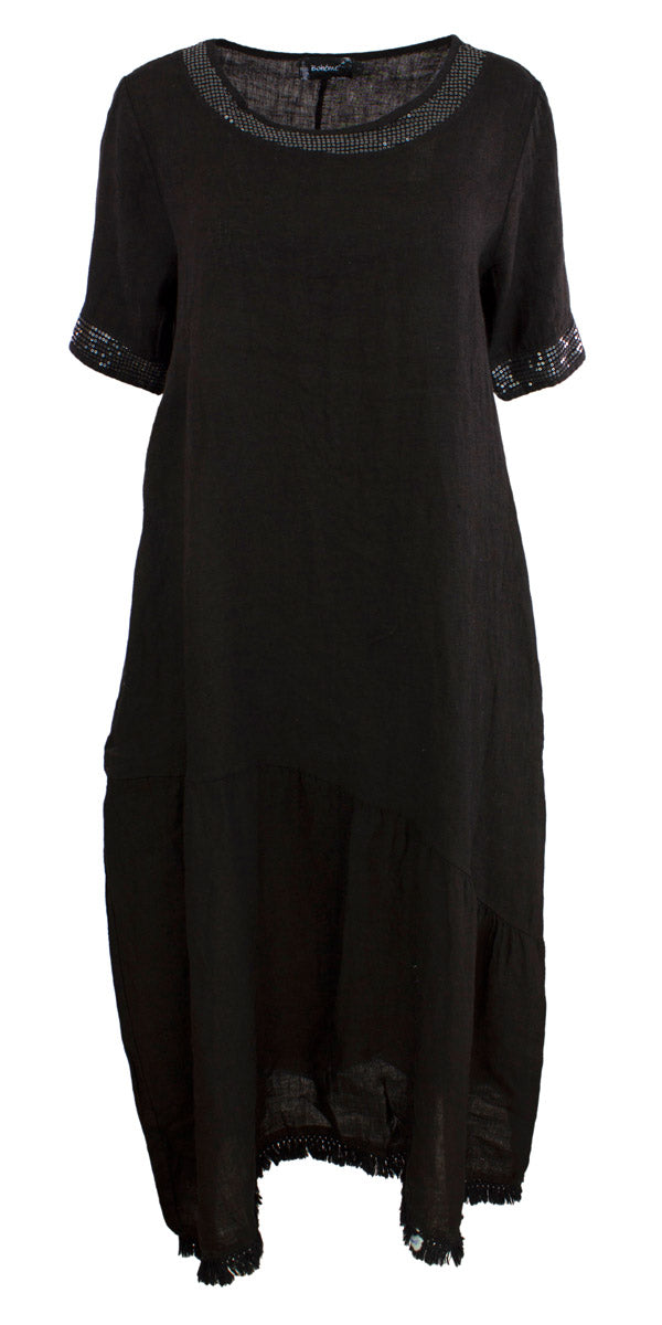 B12353 Lang kjole med kort arm